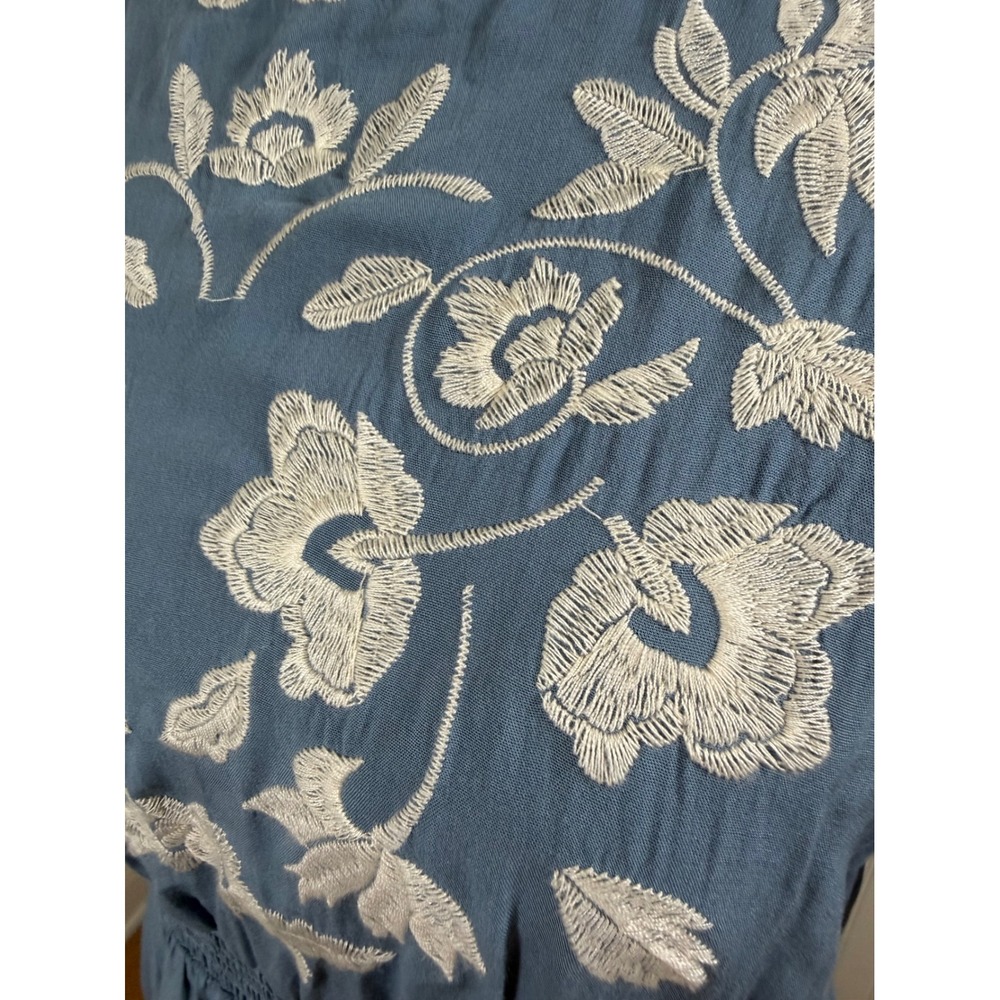 Bohme Maxi Dress Women Large Blue Floral Embroidered Smocked Waist PSD1844A-BM - Picture 6 of 9